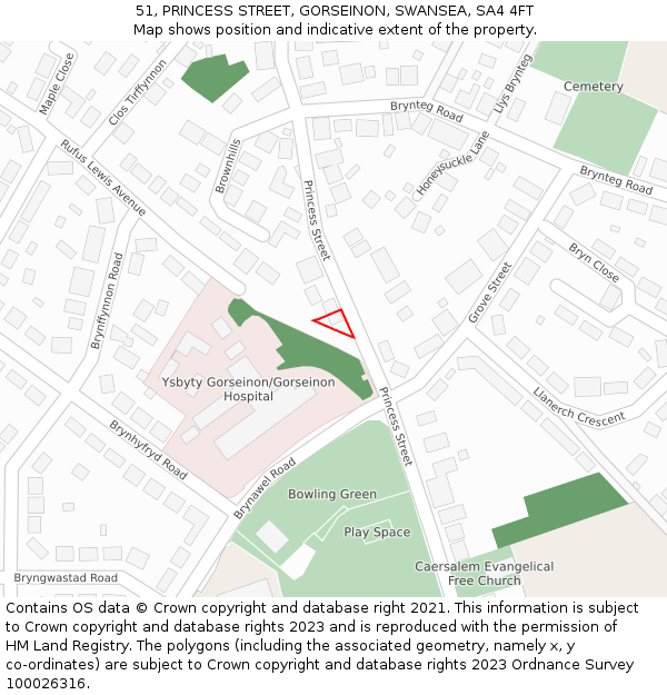 51, PRINCESS STREET, GORSEINON, SWANSEA, SA4 4FT: Location map and indicative extent of plot