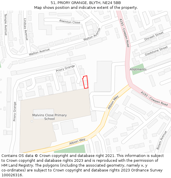 51, PRIORY GRANGE, BLYTH, NE24 5BB: Location map and indicative extent of plot