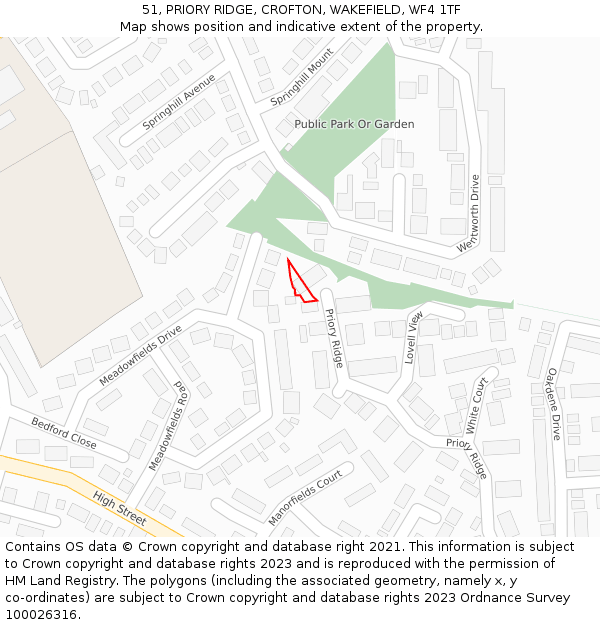 51, PRIORY RIDGE, CROFTON, WAKEFIELD, WF4 1TF: Location map and indicative extent of plot