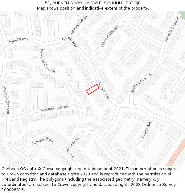 51, PURNELLS WAY, KNOWLE, SOLIHULL, B93 9JP: Location map and indicative extent of plot