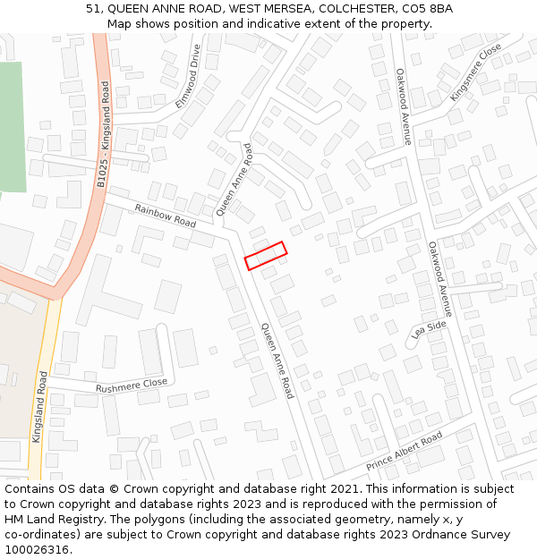 51, QUEEN ANNE ROAD, WEST MERSEA, COLCHESTER, CO5 8BA: Location map and indicative extent of plot