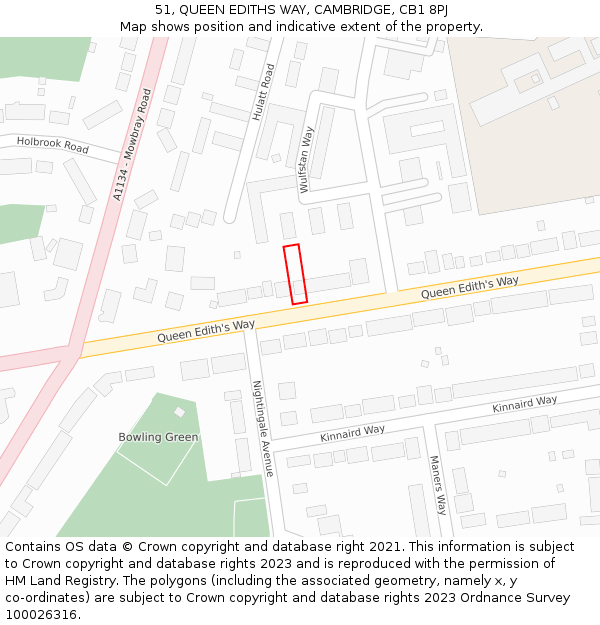 51, QUEEN EDITHS WAY, CAMBRIDGE, CB1 8PJ: Location map and indicative extent of plot
