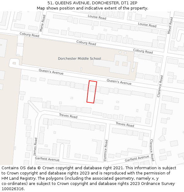 51, QUEENS AVENUE, DORCHESTER, DT1 2EP: Location map and indicative extent of plot