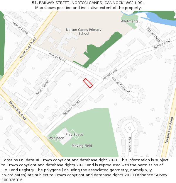 51, RAILWAY STREET, NORTON CANES, CANNOCK, WS11 9SL: Location map and indicative extent of plot