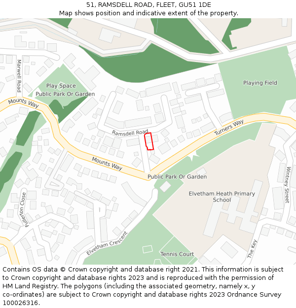 51, RAMSDELL ROAD, FLEET, GU51 1DE: Location map and indicative extent of plot