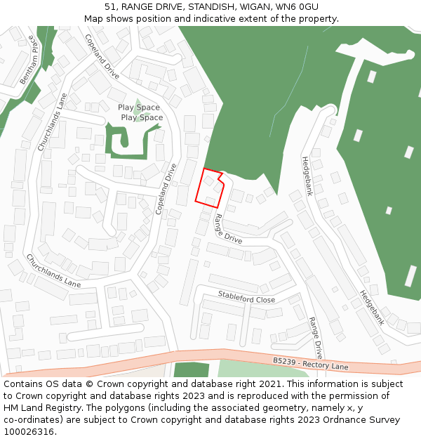 51, RANGE DRIVE, STANDISH, WIGAN, WN6 0GU: Location map and indicative extent of plot