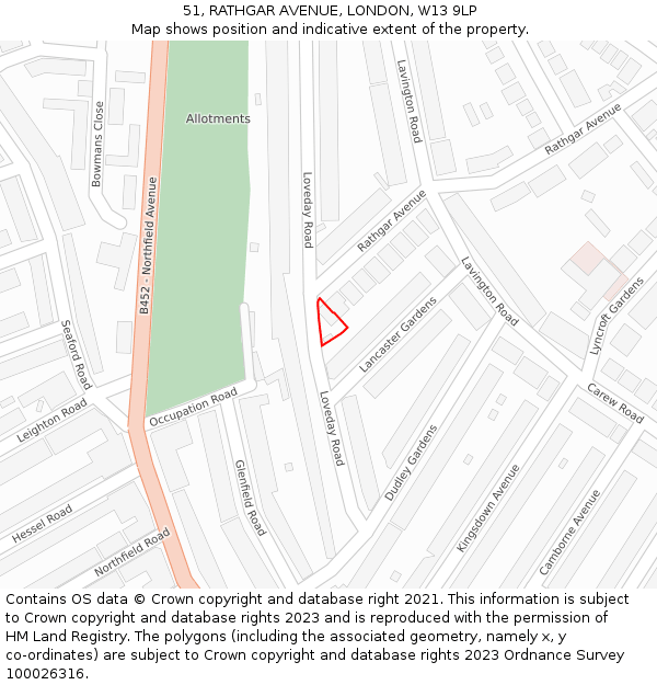 51, RATHGAR AVENUE, LONDON, W13 9LP: Location map and indicative extent of plot