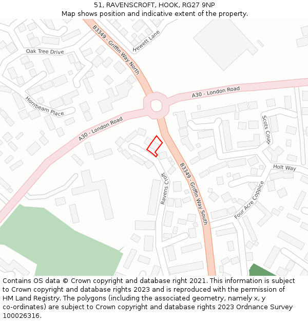 51, RAVENSCROFT, HOOK, RG27 9NP: Location map and indicative extent of plot