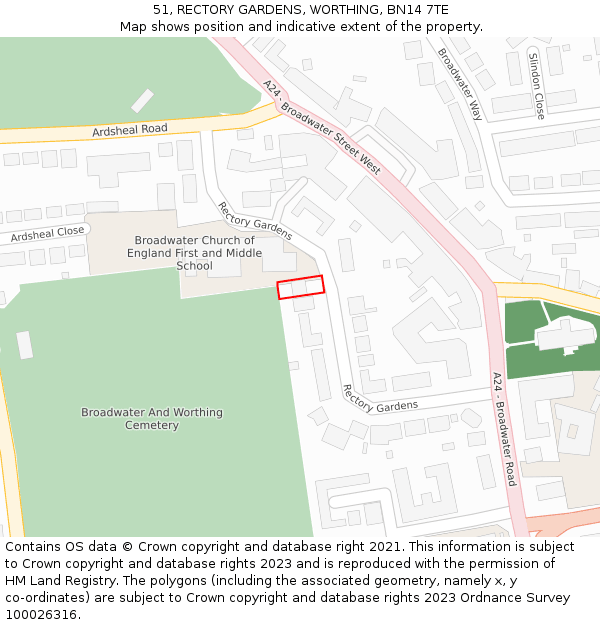 51, RECTORY GARDENS, WORTHING, BN14 7TE: Location map and indicative extent of plot