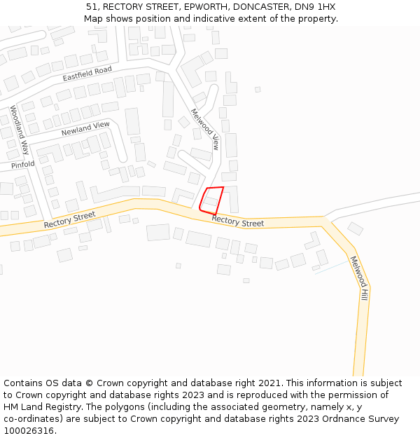 51, RECTORY STREET, EPWORTH, DONCASTER, DN9 1HX: Location map and indicative extent of plot