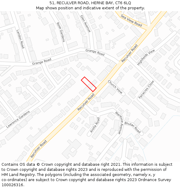 51, RECULVER ROAD, HERNE BAY, CT6 6LQ: Location map and indicative extent of plot