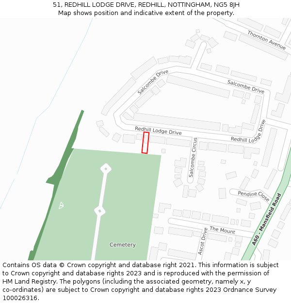 51, REDHILL LODGE DRIVE, REDHILL, NOTTINGHAM, NG5 8JH: Location map and indicative extent of plot