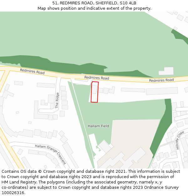 51, REDMIRES ROAD, SHEFFIELD, S10 4LB: Location map and indicative extent of plot