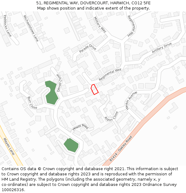 51, REGIMENTAL WAY, DOVERCOURT, HARWICH, CO12 5FE: Location map and indicative extent of plot