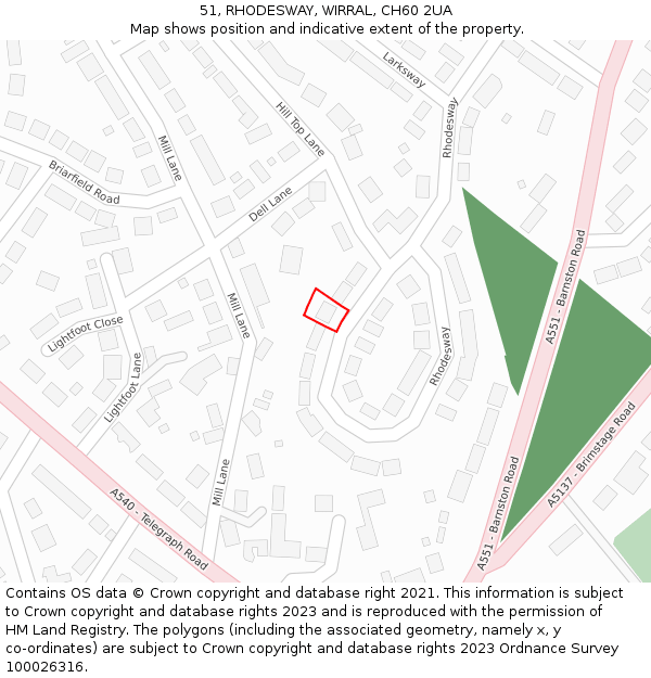 51, RHODESWAY, WIRRAL, CH60 2UA: Location map and indicative extent of plot