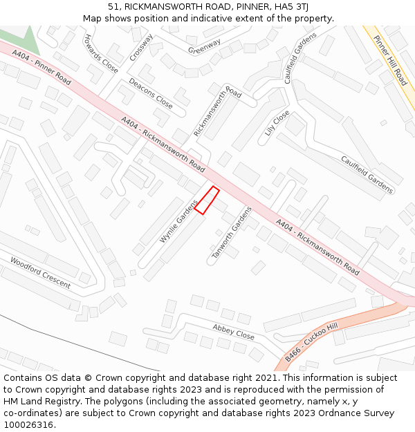 51, RICKMANSWORTH ROAD, PINNER, HA5 3TJ: Location map and indicative extent of plot