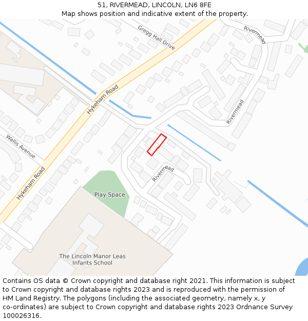 51, RIVERMEAD, LINCOLN, LN6 8FE: Location map and indicative extent of plot