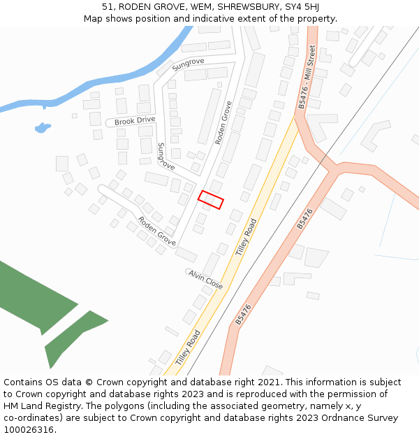 51, RODEN GROVE, WEM, SHREWSBURY, SY4 5HJ: Location map and indicative extent of plot