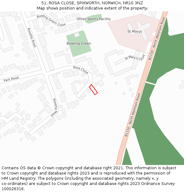 51, ROSA CLOSE, SPIXWORTH, NORWICH, NR10 3NZ: Location map and indicative extent of plot