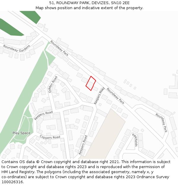 51, ROUNDWAY PARK, DEVIZES, SN10 2EE: Location map and indicative extent of plot