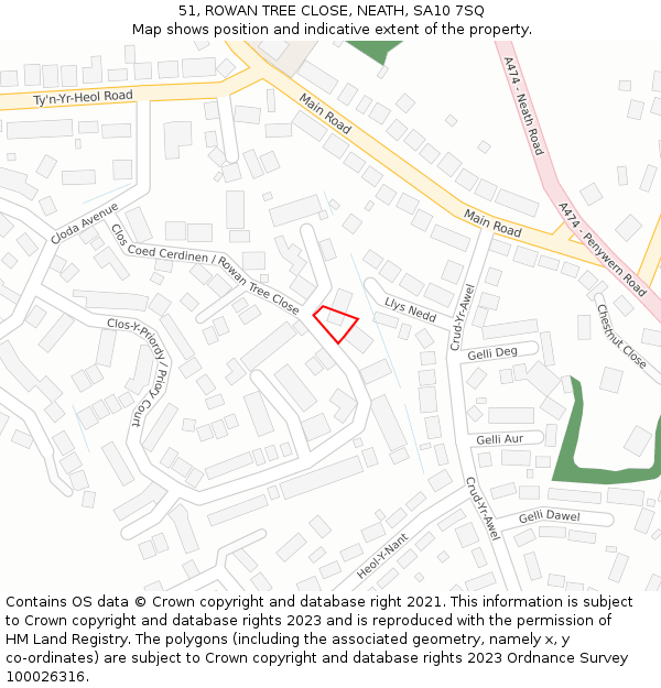 51, ROWAN TREE CLOSE, NEATH, SA10 7SQ: Location map and indicative extent of plot