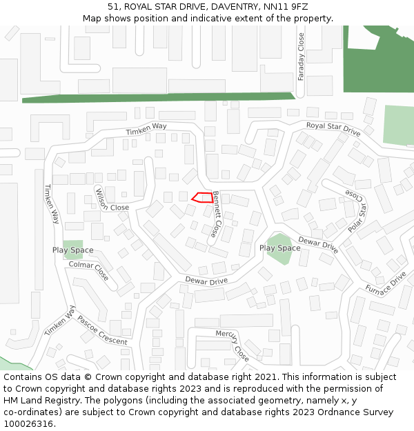 51, ROYAL STAR DRIVE, DAVENTRY, NN11 9FZ: Location map and indicative extent of plot
