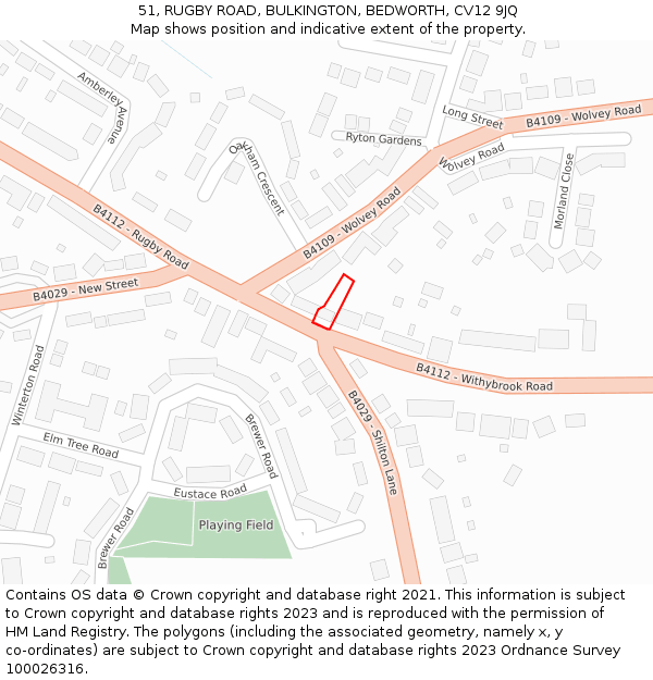 51, RUGBY ROAD, BULKINGTON, BEDWORTH, CV12 9JQ: Location map and indicative extent of plot