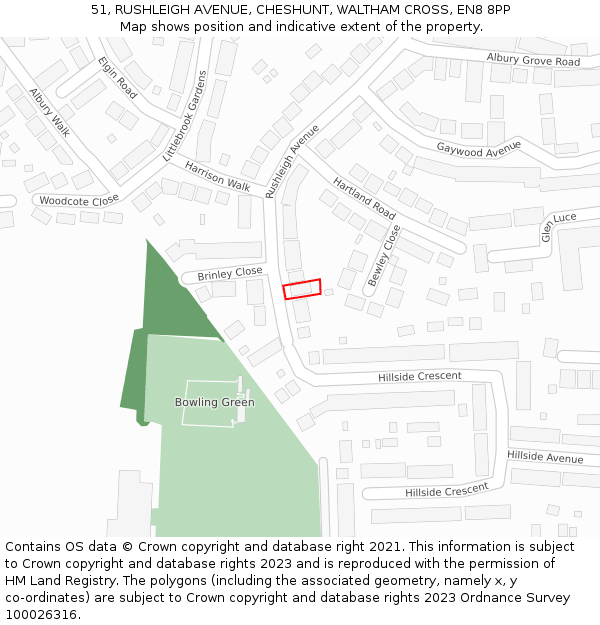 51, RUSHLEIGH AVENUE, CHESHUNT, WALTHAM CROSS, EN8 8PP: Location map and indicative extent of plot