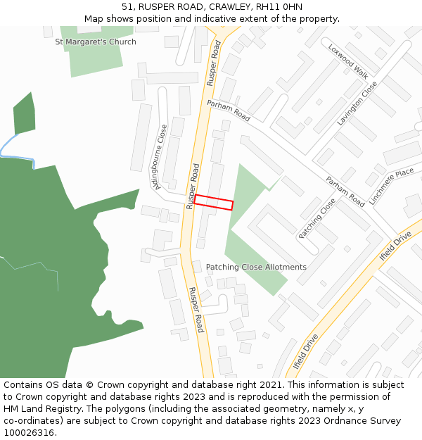 51, RUSPER ROAD, CRAWLEY, RH11 0HN: Location map and indicative extent of plot