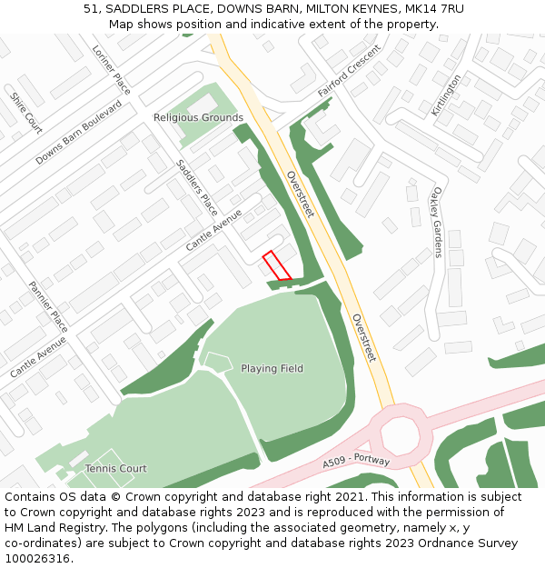 51, SADDLERS PLACE, DOWNS BARN, MILTON KEYNES, MK14 7RU: Location map and indicative extent of plot