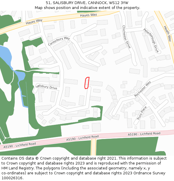 51, SALISBURY DRIVE, CANNOCK, WS12 3YW: Location map and indicative extent of plot