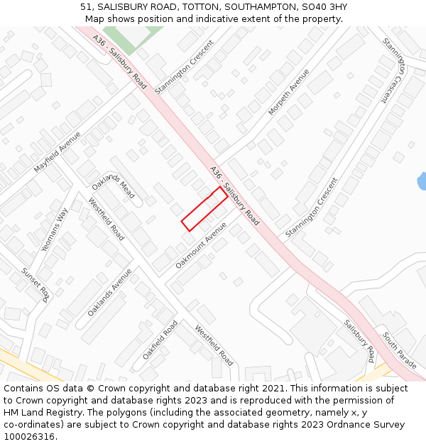 51, SALISBURY ROAD, TOTTON, SOUTHAMPTON, SO40 3HY: Location map and indicative extent of plot