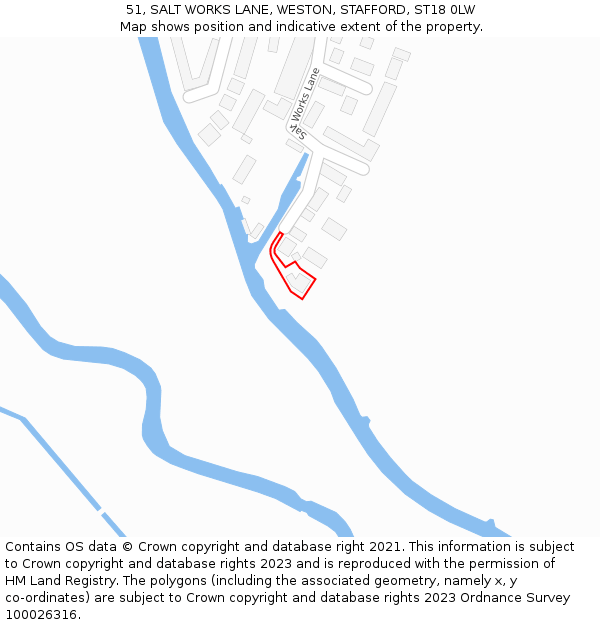 51, SALT WORKS LANE, WESTON, STAFFORD, ST18 0LW: Location map and indicative extent of plot