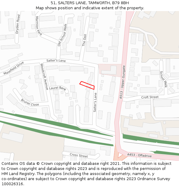 51, SALTERS LANE, TAMWORTH, B79 8BH: Location map and indicative extent of plot