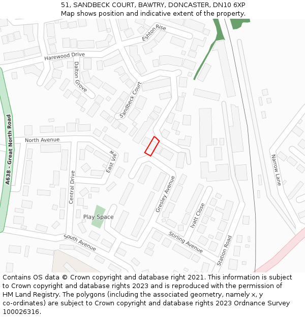 51, SANDBECK COURT, BAWTRY, DONCASTER, DN10 6XP: Location map and indicative extent of plot