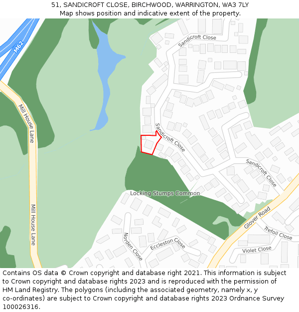 51, SANDICROFT CLOSE, BIRCHWOOD, WARRINGTON, WA3 7LY: Location map and indicative extent of plot