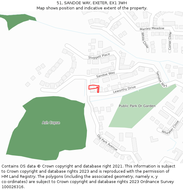51, SANDOE WAY, EXETER, EX1 3WH: Location map and indicative extent of plot