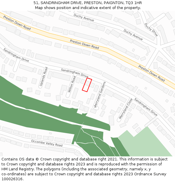 51, SANDRINGHAM DRIVE, PRESTON, PAIGNTON, TQ3 1HR: Location map and indicative extent of plot