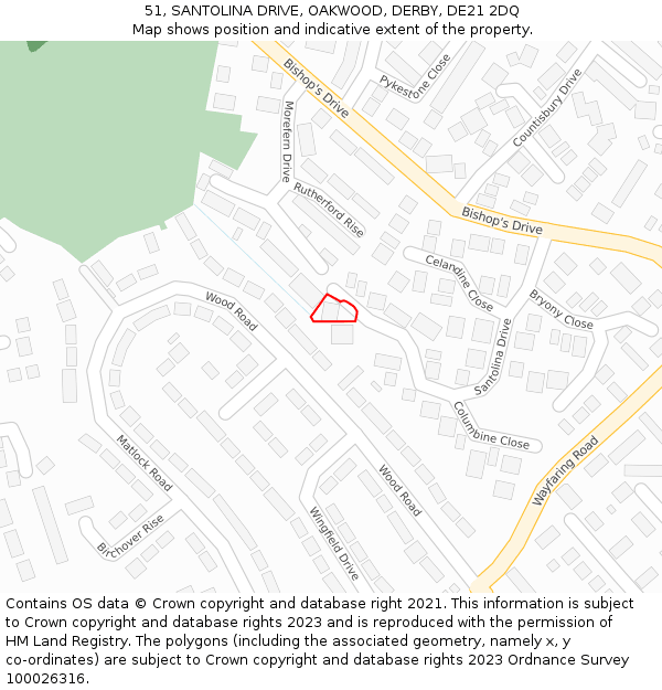 51, SANTOLINA DRIVE, OAKWOOD, DERBY, DE21 2DQ: Location map and indicative extent of plot