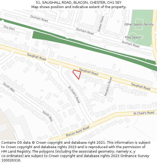 51, SAUGHALL ROAD, BLACON, CHESTER, CH1 5EY: Location map and indicative extent of plot