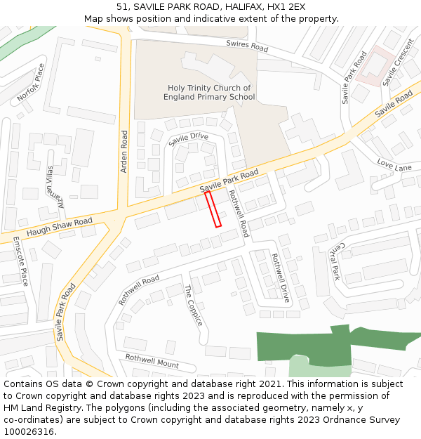 51, SAVILE PARK ROAD, HALIFAX, HX1 2EX: Location map and indicative extent of plot