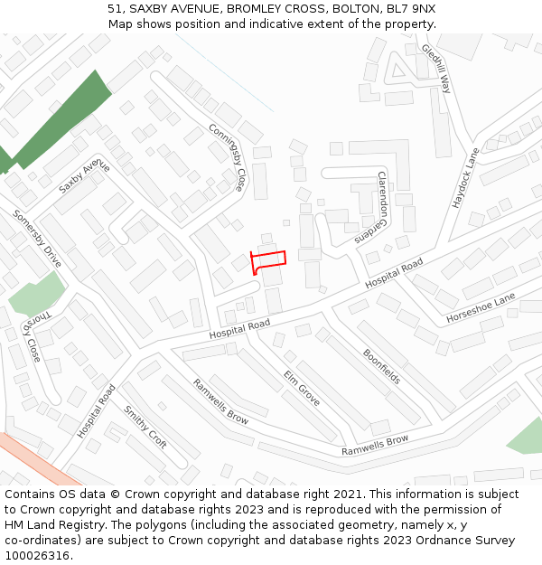 51, SAXBY AVENUE, BROMLEY CROSS, BOLTON, BL7 9NX: Location map and indicative extent of plot