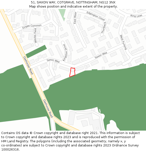 51, SAXON WAY, COTGRAVE, NOTTINGHAM, NG12 3NX: Location map and indicative extent of plot