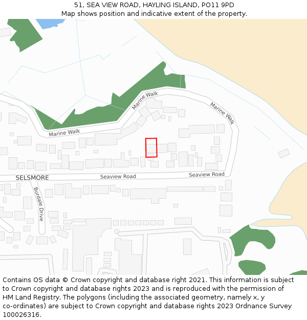 51, SEA VIEW ROAD, HAYLING ISLAND, PO11 9PD: Location map and indicative extent of plot