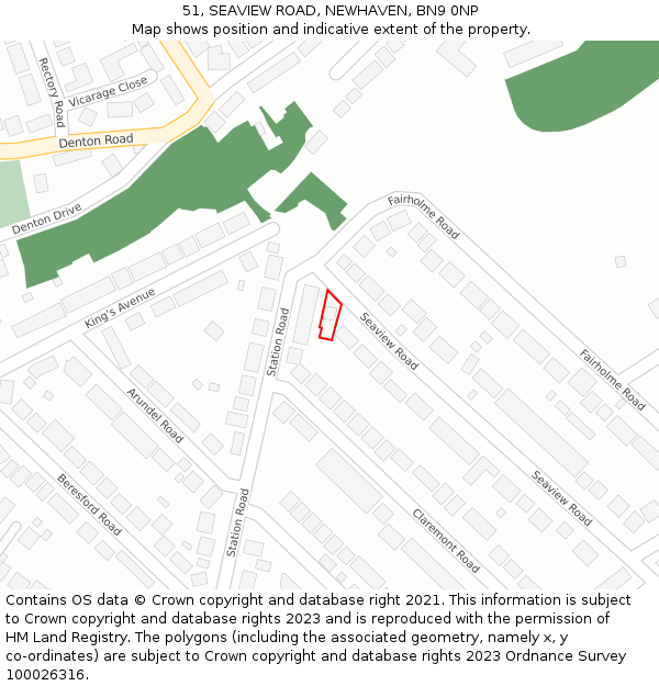 51, SEAVIEW ROAD, NEWHAVEN, BN9 0NP: Location map and indicative extent of plot