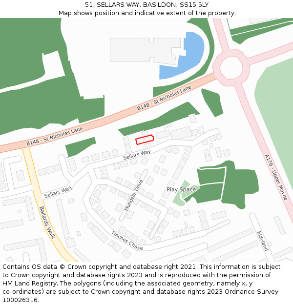 51, SELLARS WAY, BASILDON, SS15 5LY: Location map and indicative extent of plot