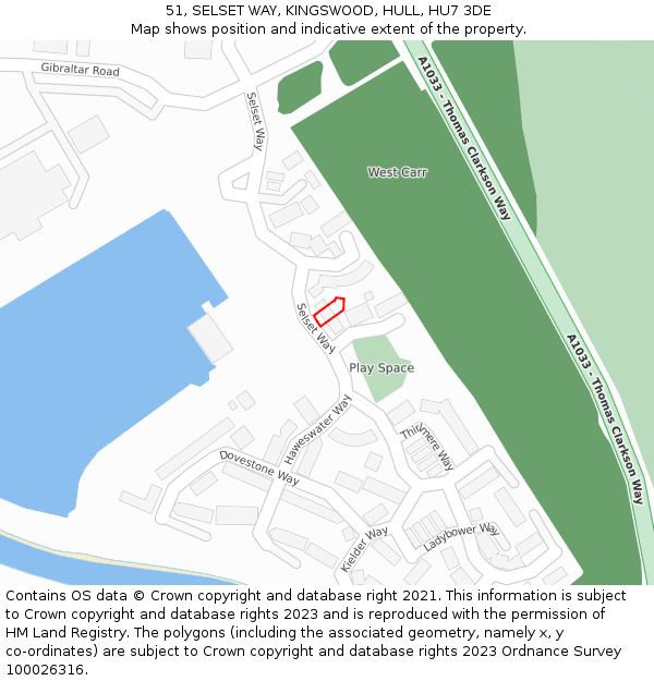 51, SELSET WAY, KINGSWOOD, HULL, HU7 3DE: Location map and indicative extent of plot