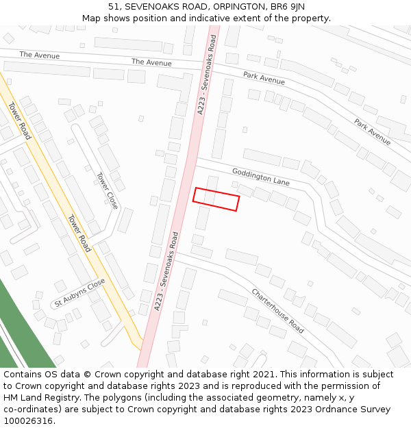 51, SEVENOAKS ROAD, ORPINGTON, BR6 9JN: Location map and indicative extent of plot