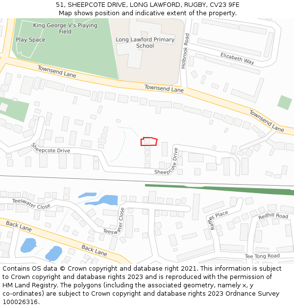 51, SHEEPCOTE DRIVE, LONG LAWFORD, RUGBY, CV23 9FE: Location map and indicative extent of plot