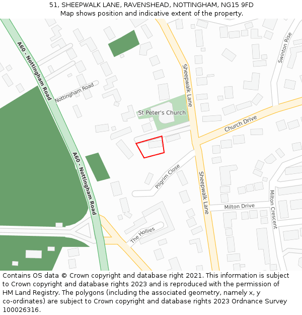 51, SHEEPWALK LANE, RAVENSHEAD, NOTTINGHAM, NG15 9FD: Location map and indicative extent of plot